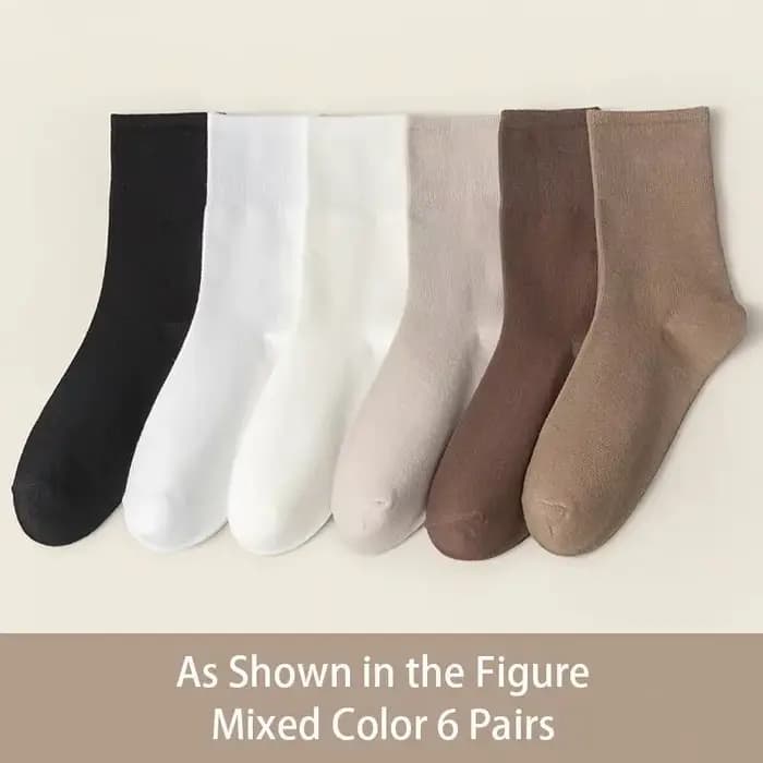 6 paires de chaussettes mi-tube simples et confortables pour femmes, couleurs unies, couleur dégradé