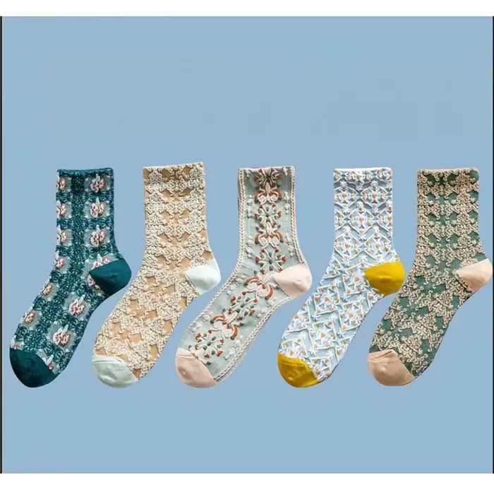 Ensemble de 5 paires de chaussettes rétro mignonnes pour femmes, ensemble de chaussettes courtes pou