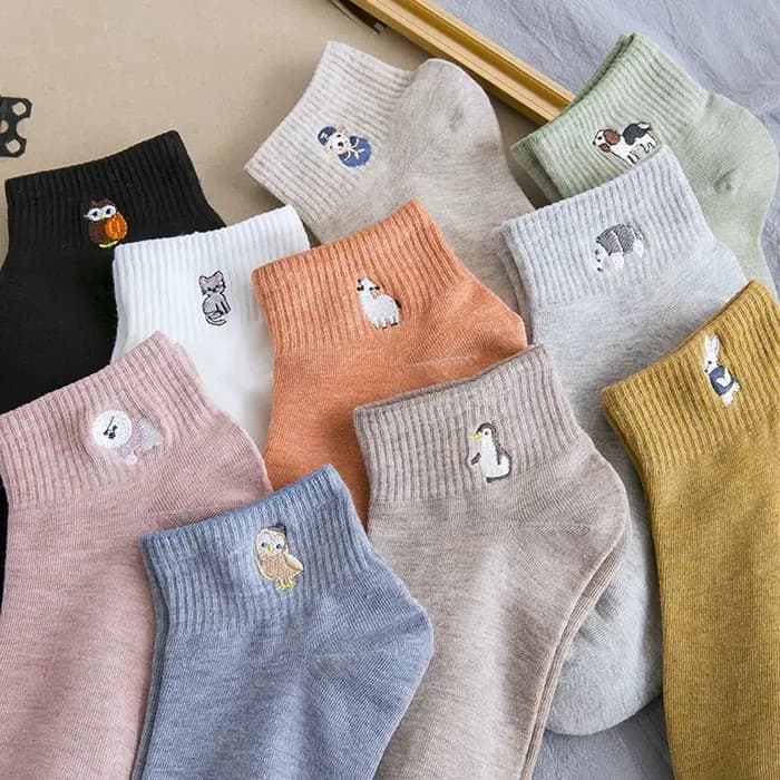 10 paires femmes Harajuku femmes Kawaii mignon drôle broderie Animal coton chaussette heureux décont