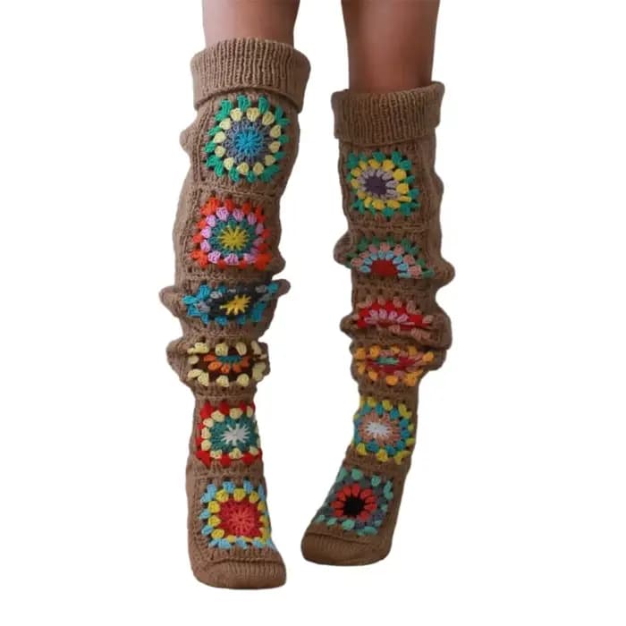 Chaussettes hautes au Crochet Vintage pour femmes, bas de bottes chauds d'hiver, jambières Extra lon