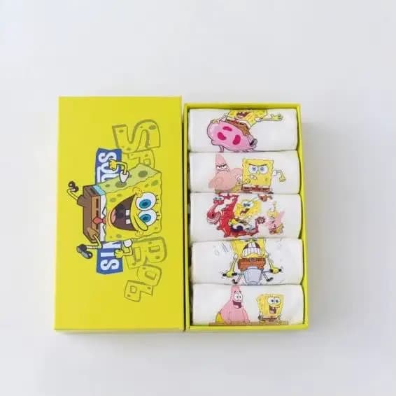 Chaussettes en coton à motif de dessin animé Bob l'éponge - Chaussettes courtes respirantes et anti-