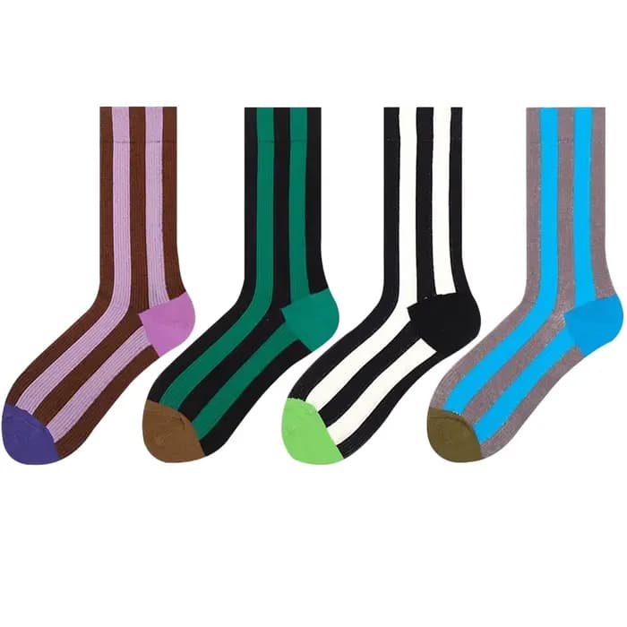 4 paires de chaussettes mi-mollet à rayures verticales, couleur assortie, pour hommes et femmes, cha
