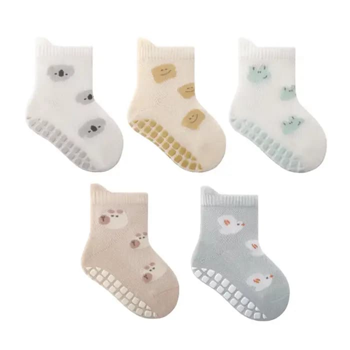 5 paires de chaussettes antidérapantes pour enfants, motif de dessin animé mignon, chaussettes de so