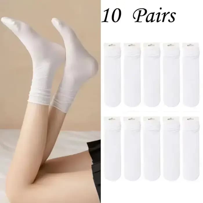 10 paires de chaussettes en soie glacée pour femmes, Tube moyen, couleur unie, Style empilé, chausse