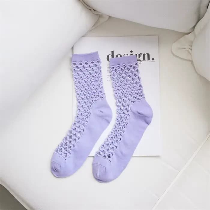 Chaussettes monochromes en résille pour femmes, confortables, respirantes, légères, décontractées, é