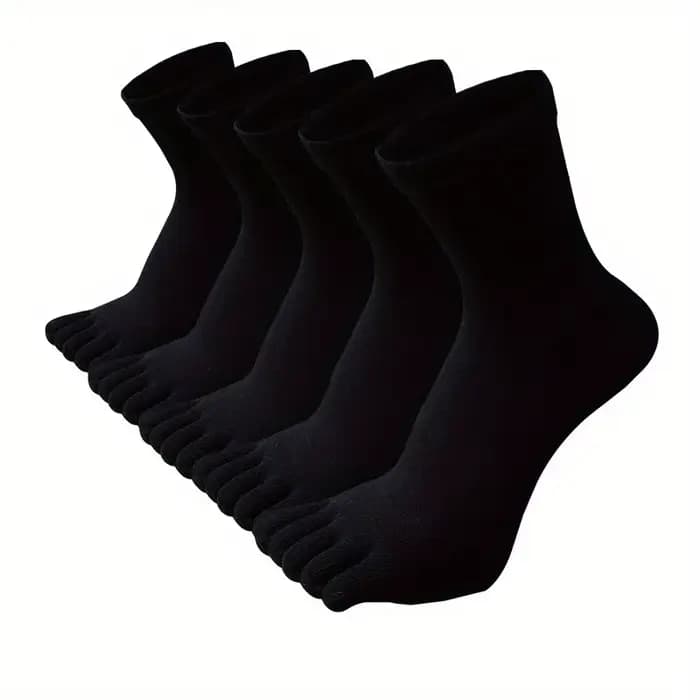 5 paires de chaussettes à cinq doigts pour hommes, couleur unie, simples, en coton, résistantes aux