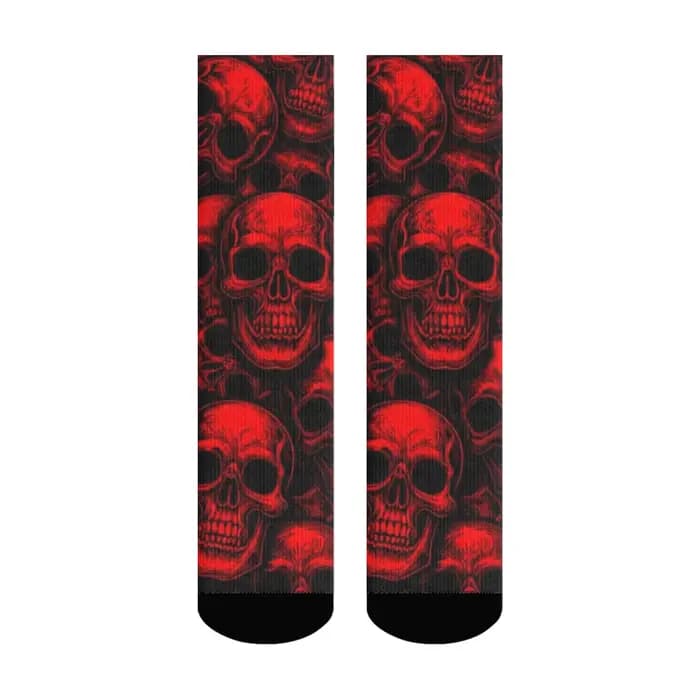 Chaussettes Homme Légères et Ajustées Rouge et Noir à Motif Crâne pour Usage Quotidien, Sport, Fitne