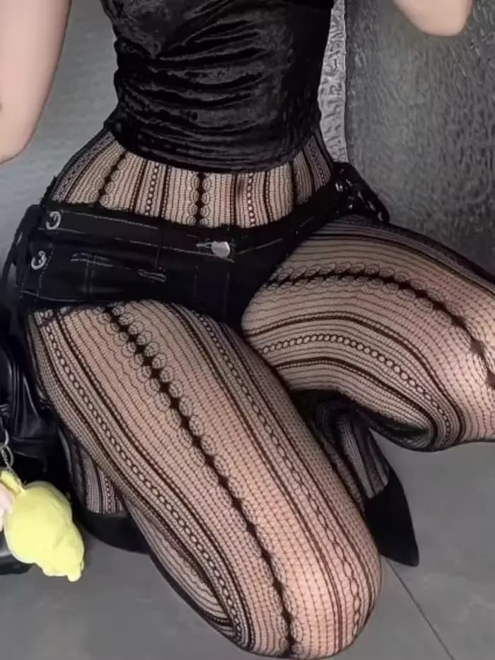 Collants résille noirs gothiques punk pour femmes, sexy, rayés, transparents, style uniforme pour fi