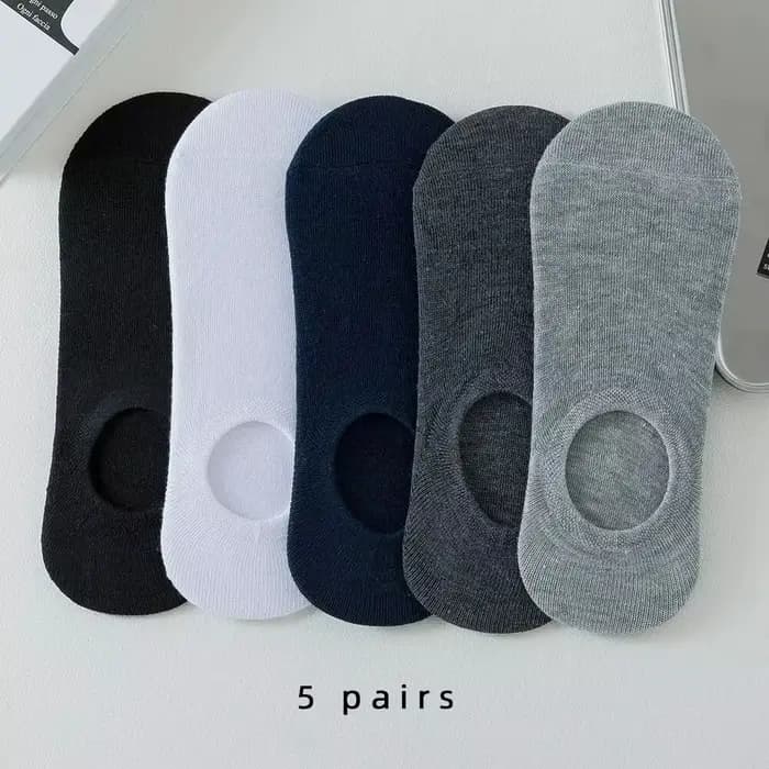 5 paires de chaussettes invisibles et pantoufles pour hommes, chaussettes bateau, coton et Silicone,