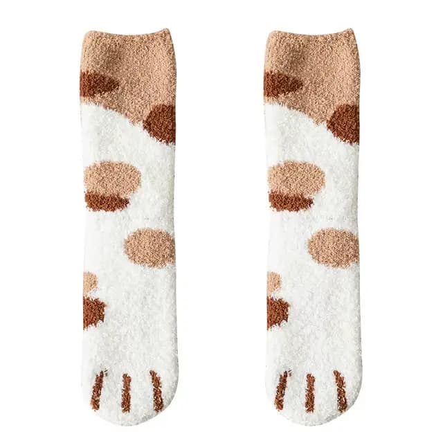 Kawaii dessin animé chaussettes blanches pour femmes mignon 3d chien chat patte motif femme polaire