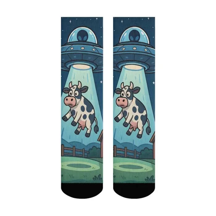 Harajuku Retro UFO Kidnapped Cow Pattern Men's Socks Comfortable Breathable Non-slip Casual Socks No