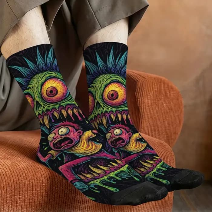 1 paire de chaussettes d'horreur classiques et originales pour hommes, avec un Style de rue rétro Ha