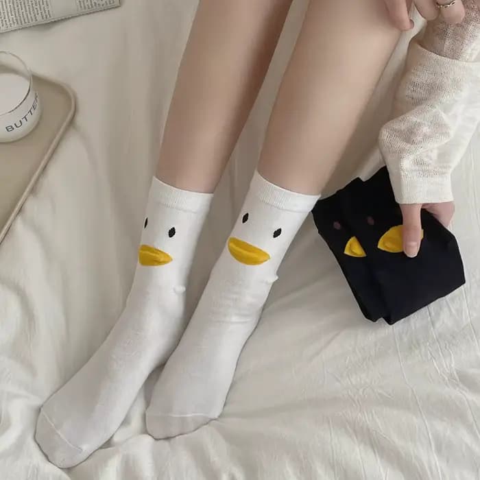 Chaussette Tridimensionnelle en Forme de Canard Jaune pour Femme, Mi-Tube, en Coton, Simple, Mode Do
