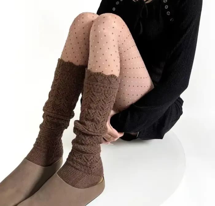 1 Paire de Chaussettes Hautes en Laine Tricotées Creuses pour Femme, Chaussettes Longues Blanches Ré