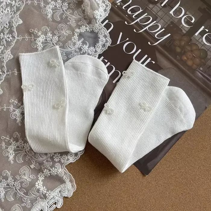 Chaussette de mollet en coton doux avec nœud perlé pour enfants, mode coréenne, design créatif, docu