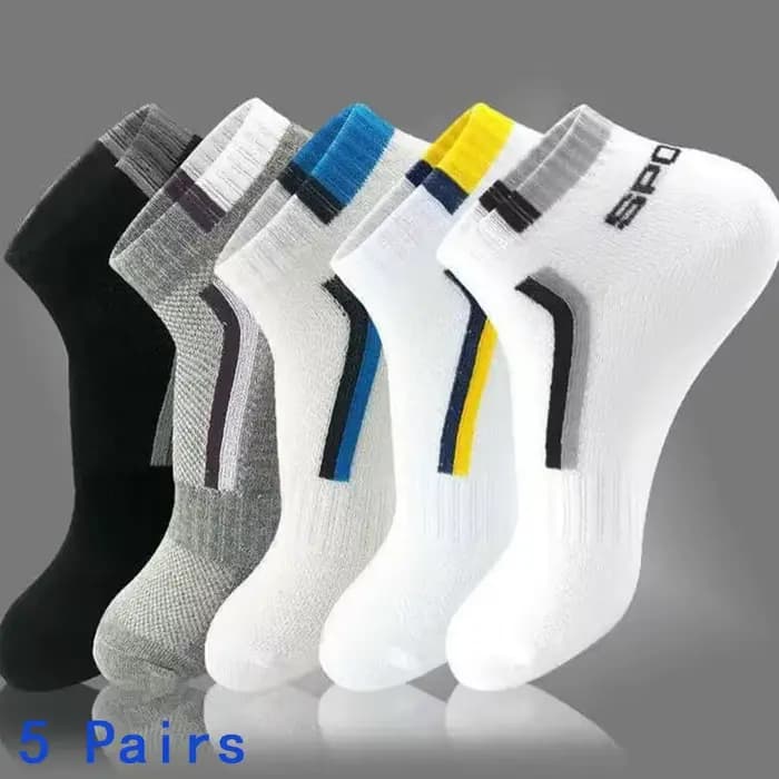 5 paires de chaussettes de sport à la mode pour hommes, chaussettes à rayures en coton absorbant la