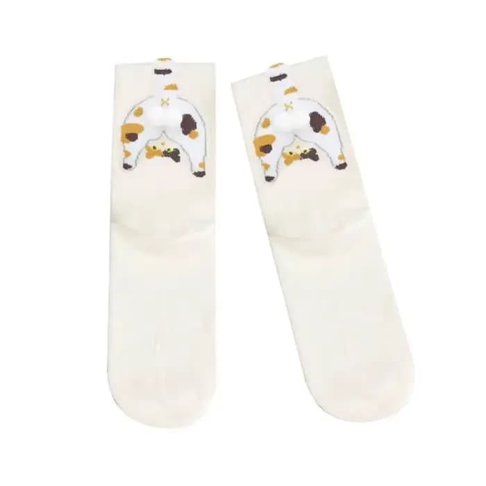 Chaussettes de Couple en forme d'œuf de chat mignon, mi-mollet, empilées, respirantes, douces, aminc