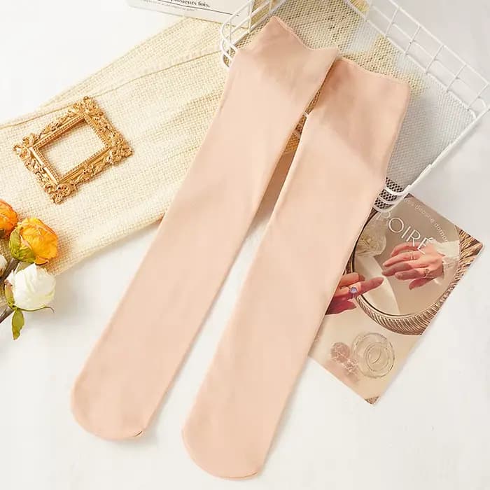 Peau noire automne hiver chaud genou mollet chaussettes femmes doublé polaire épaissir mince neige c
