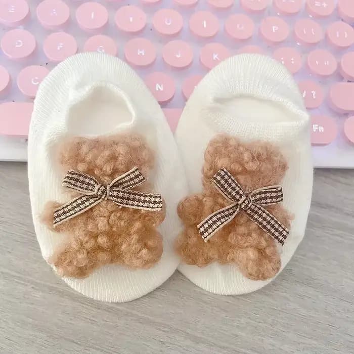 Chaussettes Courtes en Coton Doux et Respirant pour Nouveau-né Garçon et Fille, Motif Ours Mignon, D