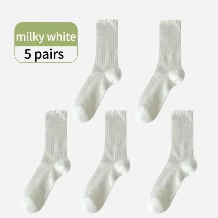 Chaussettes mi-mollet pour femmes, 5 paires, fines, style ballet à volants, respirantes, déodorantes