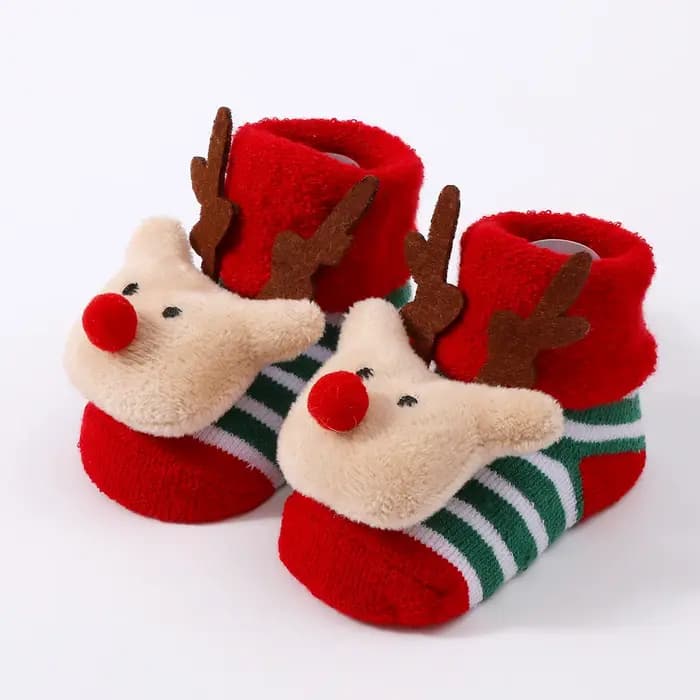 Chaussettes pour enfants pour filles et garçons, antidérapantes, tricotées en coton, mignonnes élan,