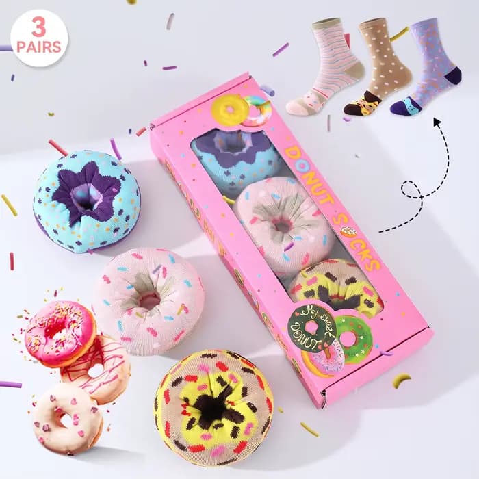 3 paires de chaussettes cadeaux élégantes, uniques et intéressantes à motif de beignet coloré pour h