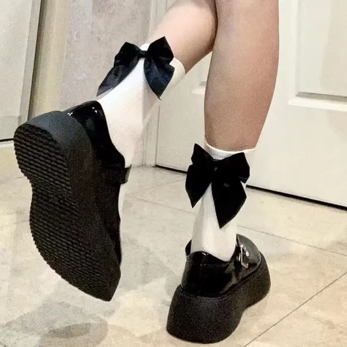 Femmes chaussettes printemps été blanc japonais mignon Kawaii Harajuku Style doux Lolita nœud papill