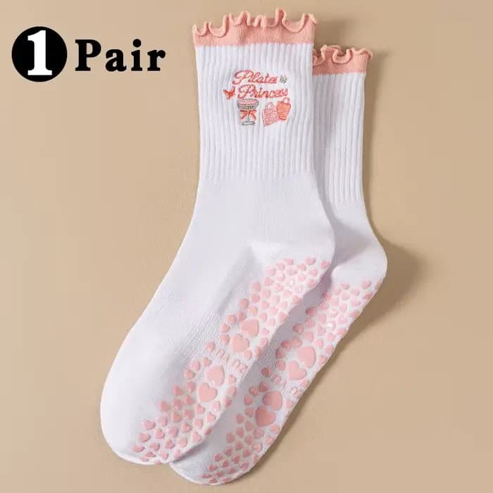 Chaussettes de yoga pour femmes de la série rose avec plis et broderie en forme de nœud, douces et c