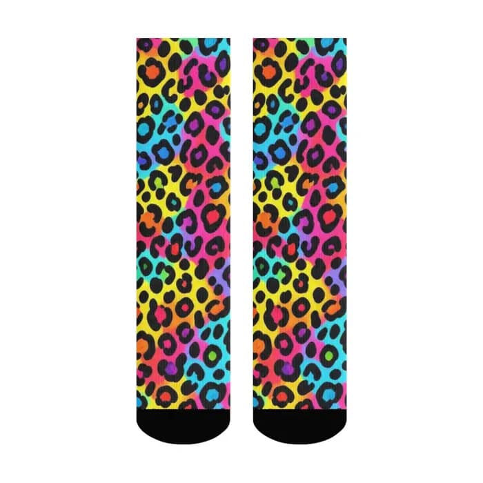 Chaussettes pour hommes à imprimé léopard arc-en-ciel, style rétro, confortables, antidérapantes, po