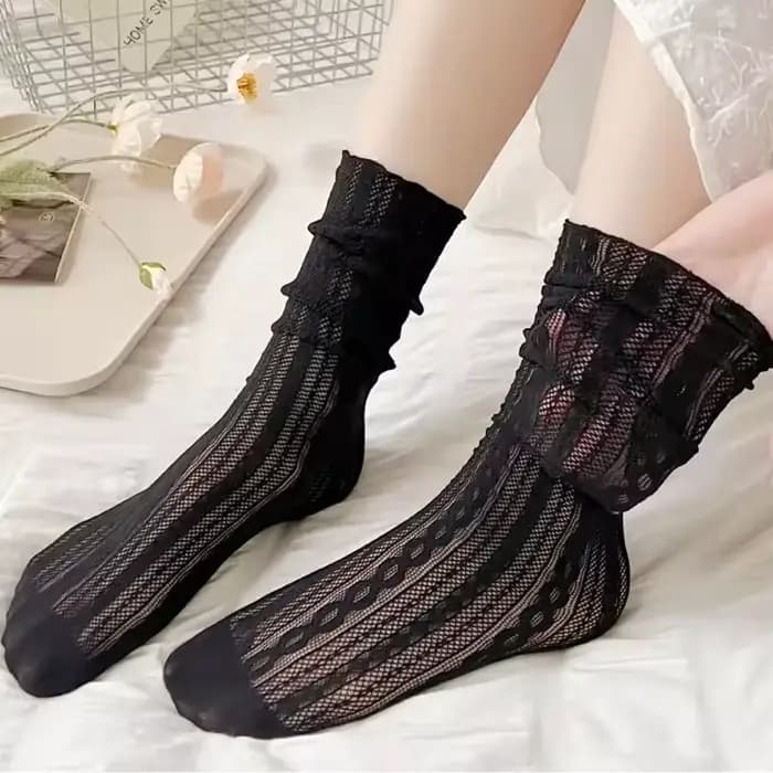 Chaussettes pour femmes mince été nouveau blanc noir évider chaussettes amples femmes décontracté ba