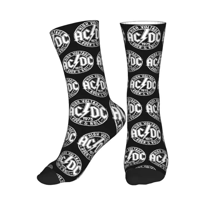 Chaussettes toutes saisons rétro Rock AC DC, chaussettes de sport amusantes à mi-mollet pour hommes
