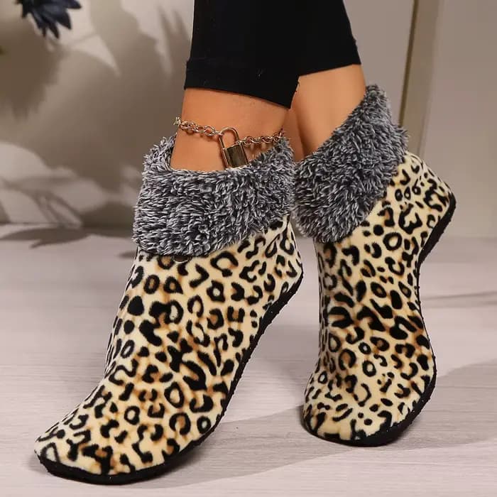 Chaussettes de sol imprimées léopard pour hommes et femmes, chaussettes chaudes pour la maison, chau
