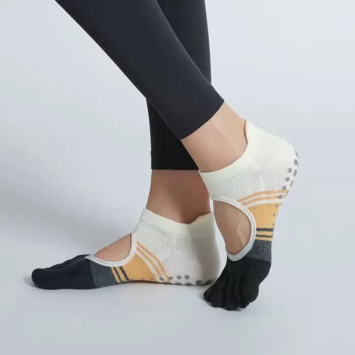 Chaussettes de Yoga à cinq orteils pour femmes, en Silicone, antidérapantes, Patchwork, cheville bas