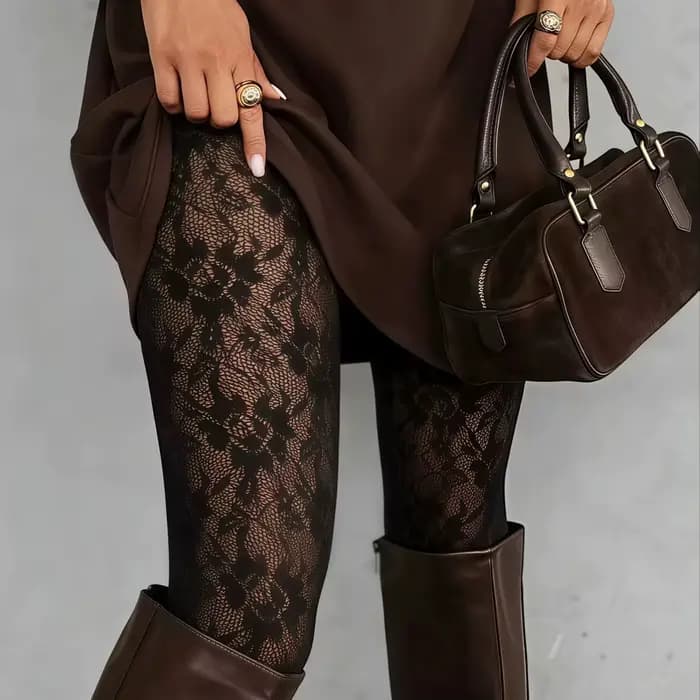 1 paire de collants résille noirs à imprimé tournesol pour femmes, très extensibles, confortables, s