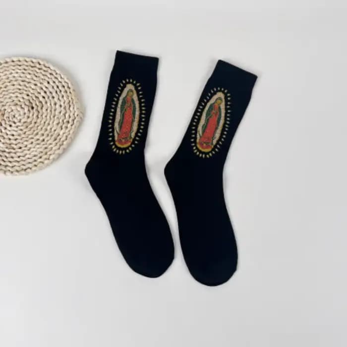 1 paire de chaussettes mi-mollet pour hommes, Portrait à paillettes, mode rue