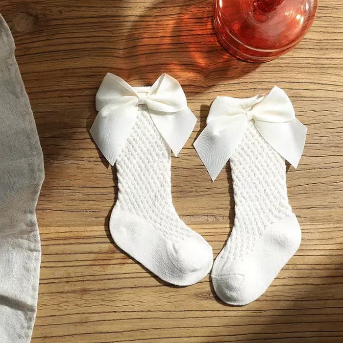 Chaussettes longues à gros nœud pour enfants, chaussettes hautes au genou, chaussettes évidées, styl