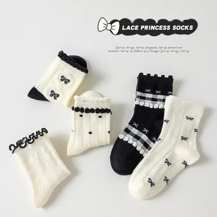 Chaussettes en coton solide pour enfants filles, 5 paires de nœuds papillon, douces, respirantes, ra