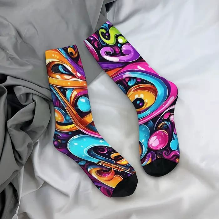 Chaussettes mi-mollet pour hommes avec imprimé abstrait fluide vibrant, design psychédélique et élég