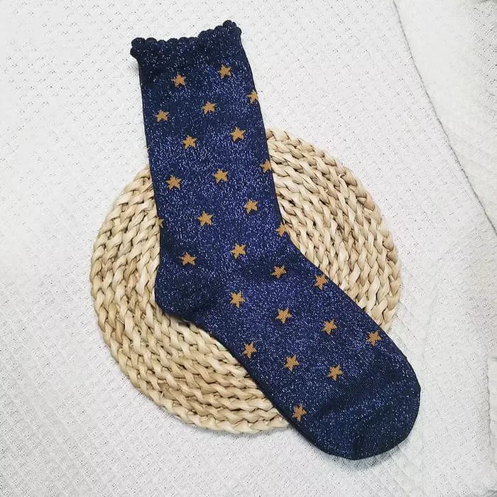Mode étoile paillettes chaussettes femmes Harajuku filigrane chaussettes amples femme brillant argen