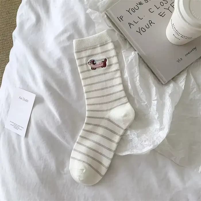 Nouveau mignon broderie dessin animé animaux chaussettes drôle animaux petit teckel à motifs coton A