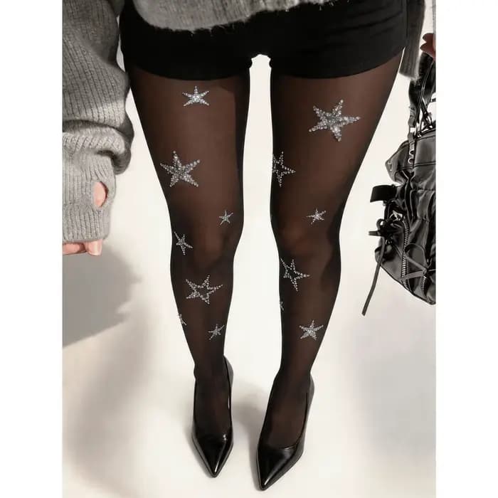 Collants transparents d'été pour femmes, ornés de strass en forme d'étoile, style urbain séduisant,