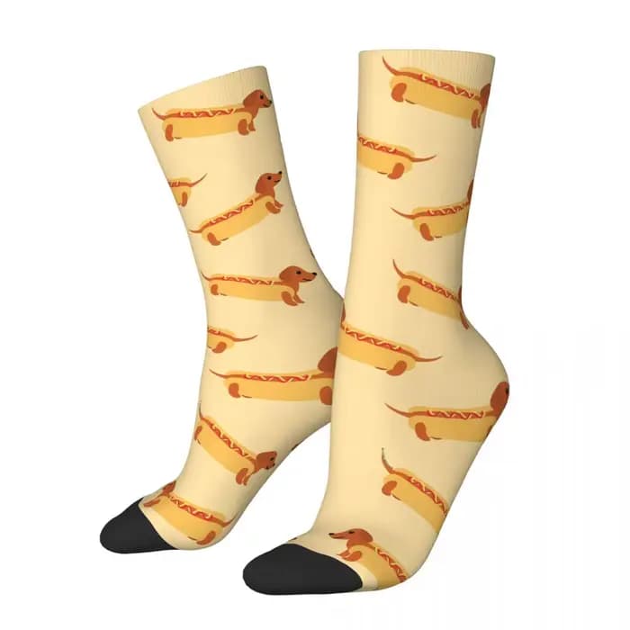 Chaussette folle drôle pour hommes Hot Dog Hip Hop Harajuku teckel heureux motif respirant imprimé g