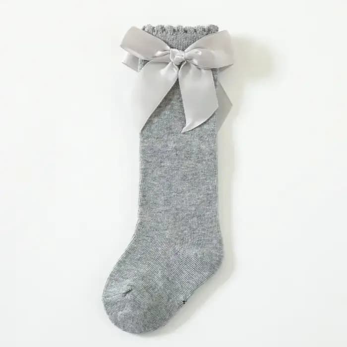 Chaussettes hautes avec nœud au genou pour bébés filles, chaussettes en coton solide pour enfants, v