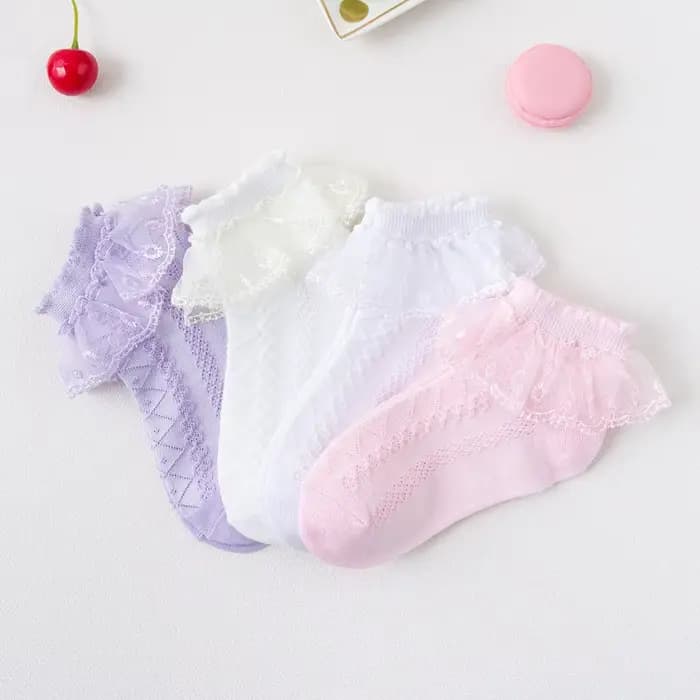 4 paires de chaussettes à volants en dentelle pour filles, respirantes, confortables, adorables, Sty