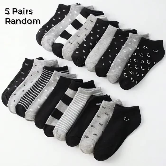 20 paires de chaussettes courtes assorties pour femmes/hommes, série noire et grise avec nœud, cœur,