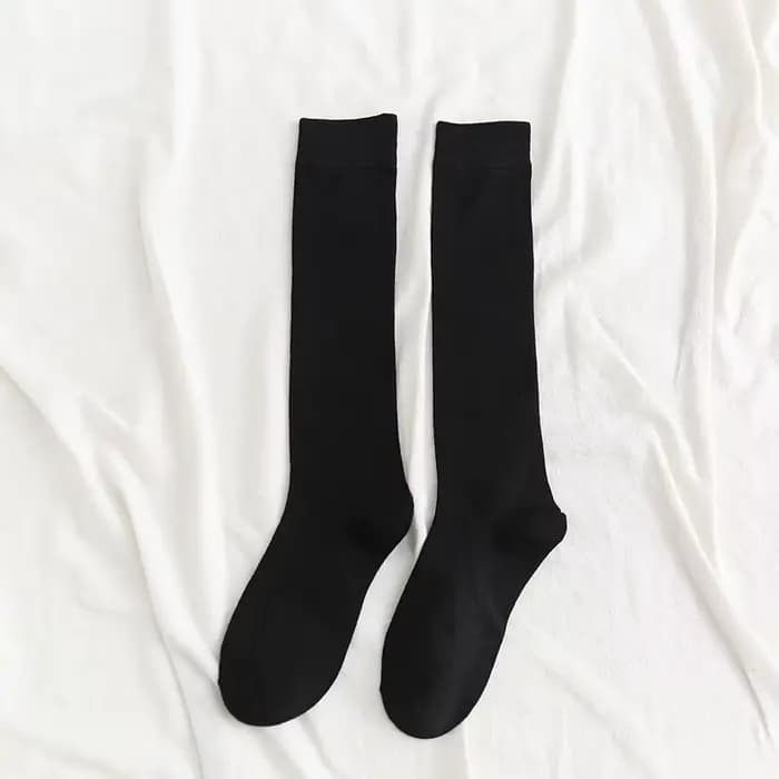 Femmes mollet chaussette coton décontracté genou chaussettes hautes blanc noir couleur unie mode fem