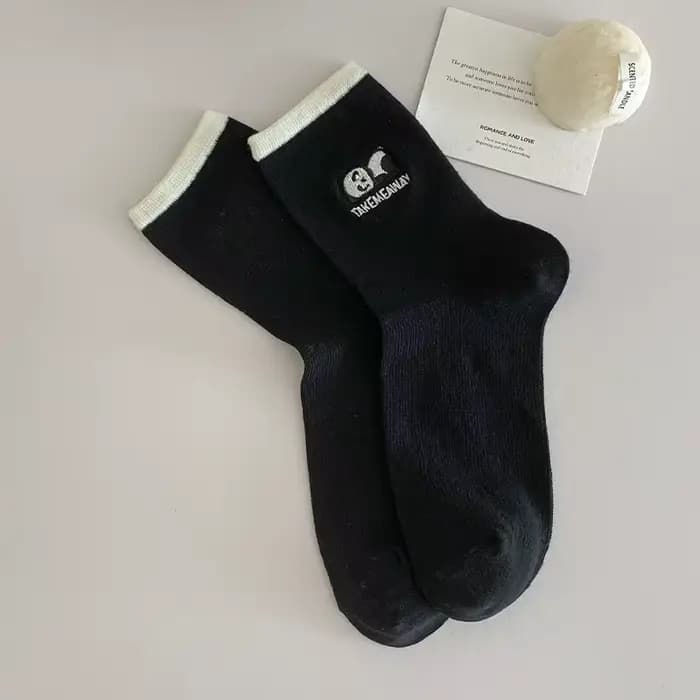 Chaussettes pour femmes, style simple, printemps-été, douces, respirantes, mi-hautes, broderie Kawai