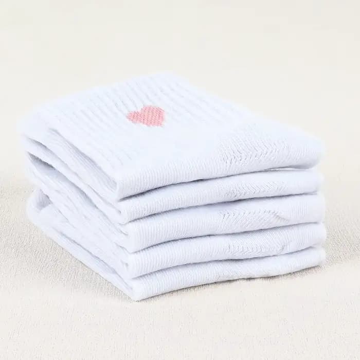 Chaussettes Blanches Confortables à Motif de Cœur pour Fille, 5 Paires