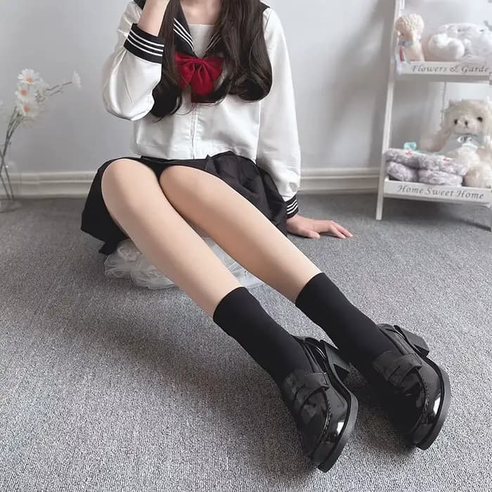 Chaussettes sulfen Velours Respirant pour Femme et Fille, Bas JK, Noir et Blanc, Couleur Unie, Docum