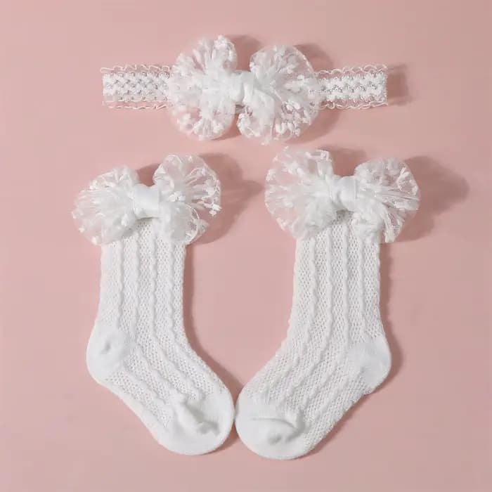 Ensemble de chaussettes pour nouveau-né fille de 3 à 12 mois, bandeau, mignon, respirant, en tricot,